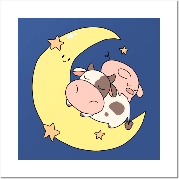 Crescent Moon Cow and Pig Wall Art by saradaboru